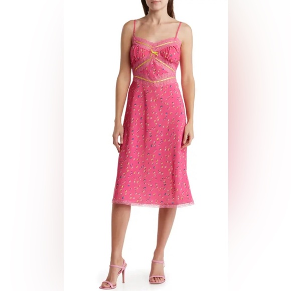 Betsey Johnson Dresses & Skirts - Betsey Johnson Hollywood Midi Dress Size Large Slip Dress In Stargazer Pink